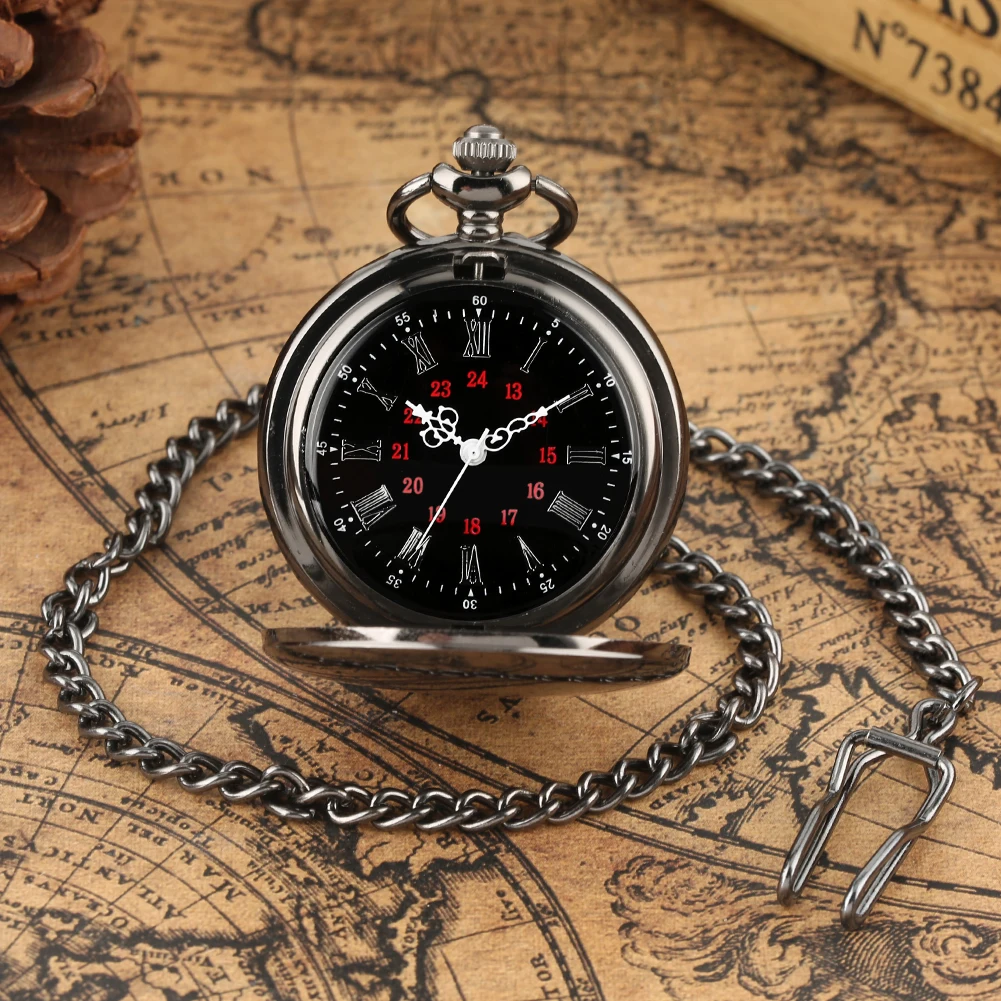 Top Trends: Fashion Smooth Black / Silver / Gold Double Hunter Quartz Pocket Watch Men Women Arabic Numerals Dial Vintage Pendant Necklace Clock Shoppable Styles