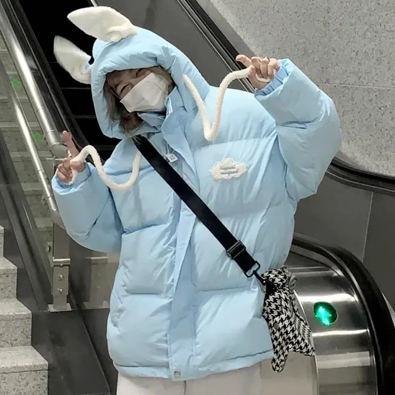 Top Trends: Winter Hooded Cotton-padded Jacket Female Students Loose Kawaii Cute Rabbit Ears Wild Thick Bread Clothing Warm Cotton Jacket Shoppable Styles