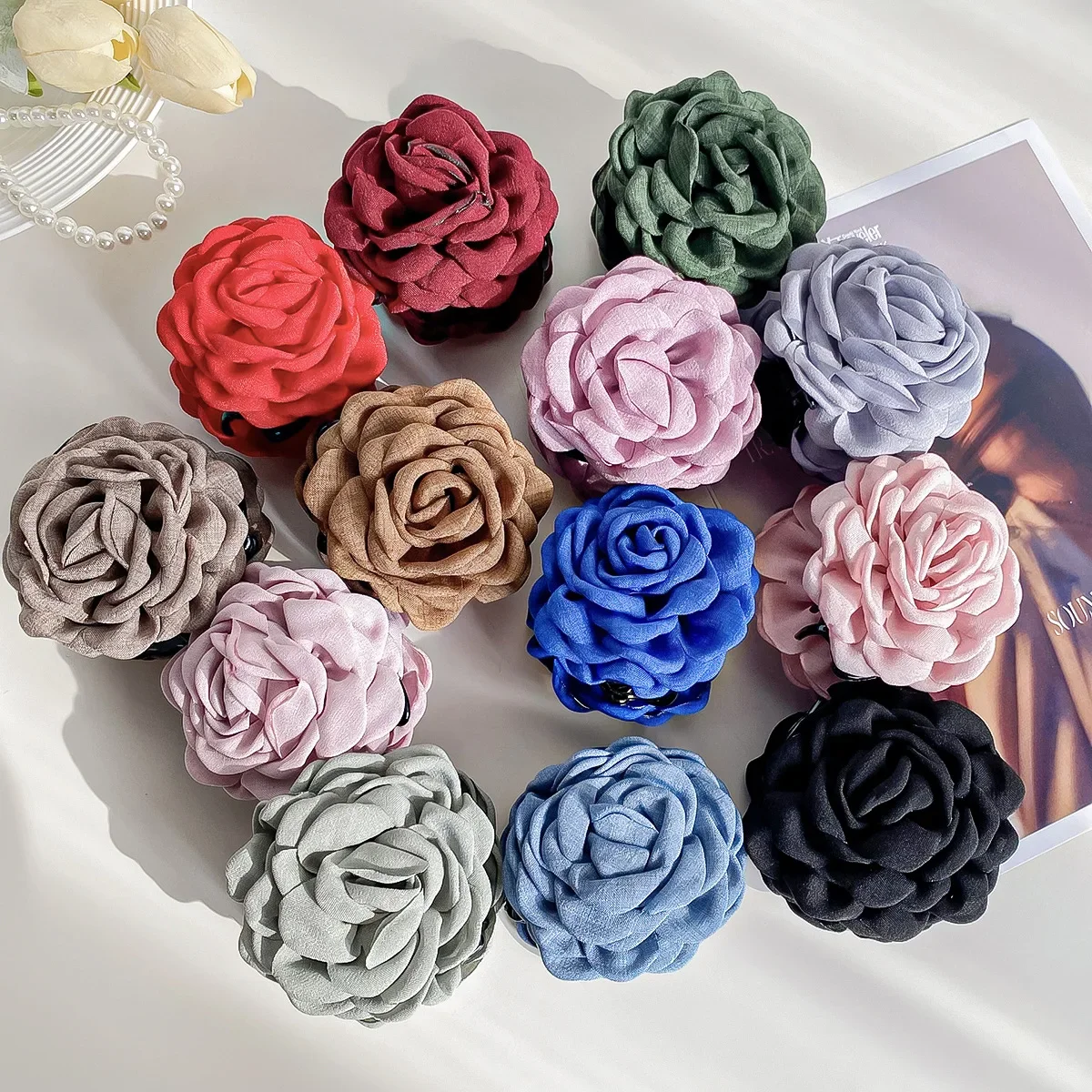 Top Trends: YHJ Three-dimensional Rose Flower Hair Claw Handmade Fabric Flowers Grab Hair Clip Sweet Shark Clip Hair Accessories For Women Shoppable Styles