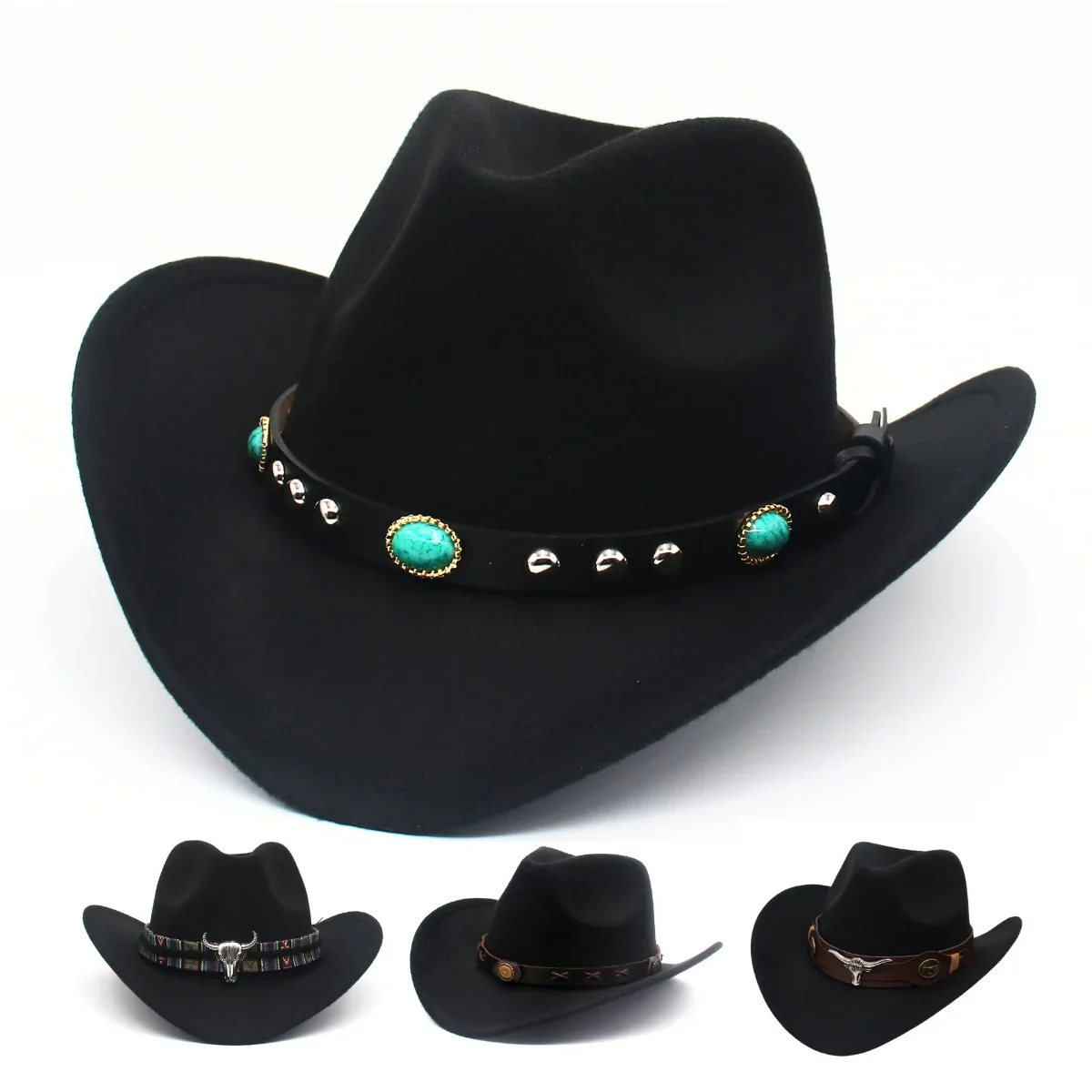 Top Trends: Emerald Decor Western Cowboy Women&#039;s Hat Jazz Men Country Hat Ethnic Style Retro Knight Felt Hat Faux Wool Travel Cowgirl Fedora Shoppable Styles