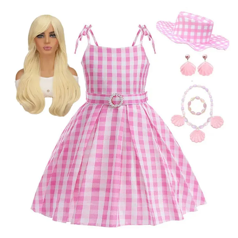 Top Trends: Hot Movie Costume For Girls Pink Plaid Kids Princess Dress Birthday Halloween Carnival Party Cosplay Vestidos Children Clothes Shoppable Styles