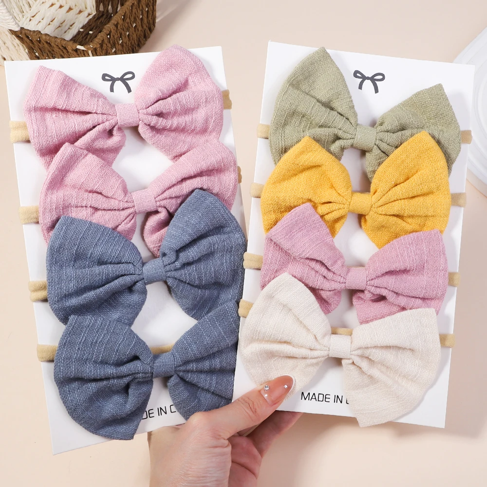 Top Trends: 4Pcs / Set Solid Color Cotton Baby Bows Headband For Kids Girls Elastic Nylon Headwear Handmade Newborn Toddler Hair Accessories Shoppable Styles