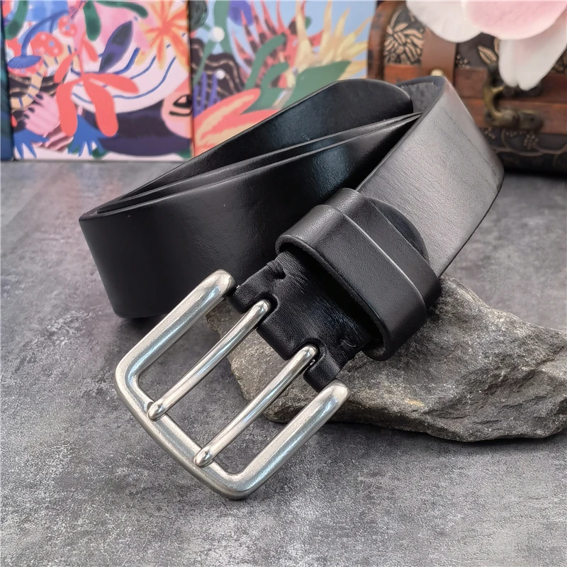 Top Trends: 38MM Double Pin Belt Buckle Genuine Leather Belt For Men Jeans Leather Belt Men Ceinture Western Cowboy Waist Belt Man MBT0038 Shoppable Styles