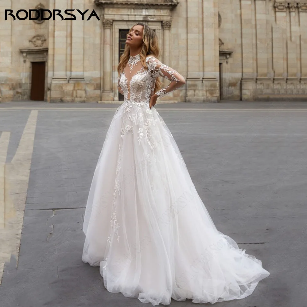 Top Trends: RODDRSYA Sexy Backless Wedding Dress For Bride Long Sleeves Applique Romatic Bride Gowns A-Line Tulle Applique Vestido De Novia Shoppable Styles