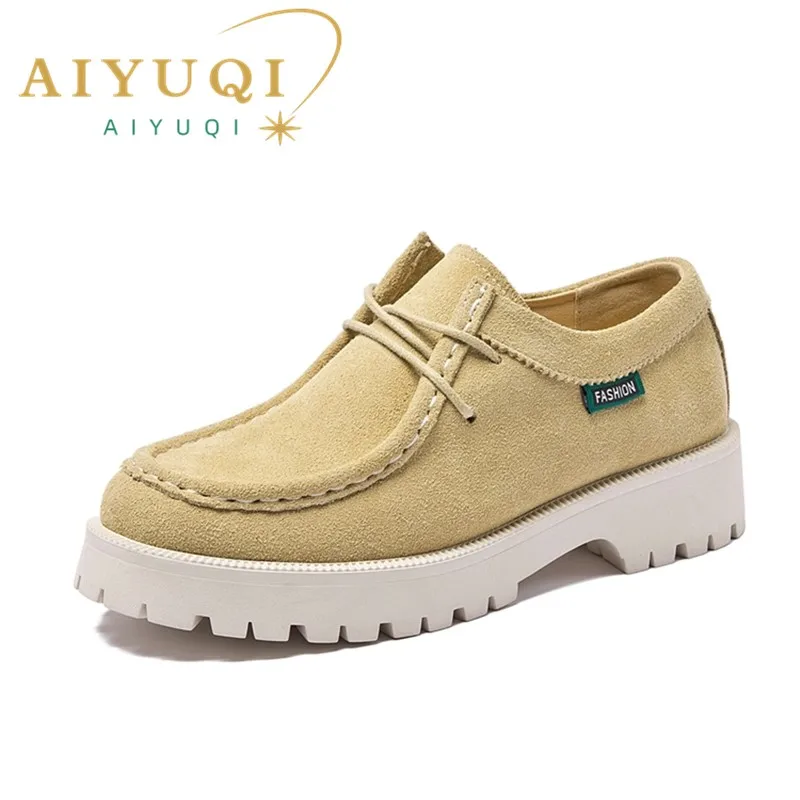 Top Trends: AIYUQI Women Shoes Loafers Suede Genuine Leather 2024 British Style Lace-Up Student Shoes Women Large Size Classic Ladies Shoes Shoppable Styles