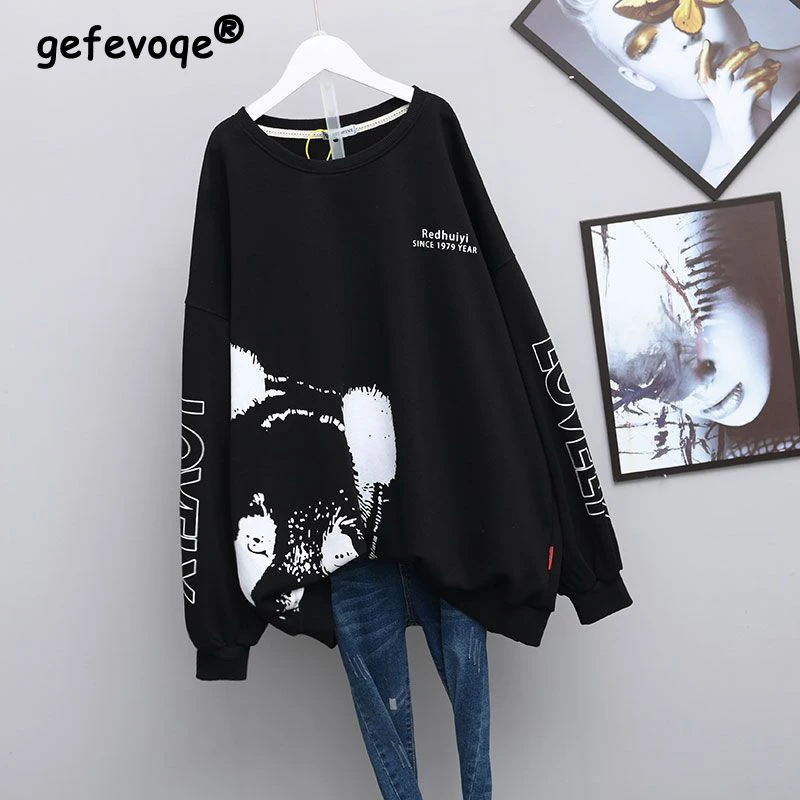 Top Trends: Kawaii Cartoon Letter Print Oversized Streetwear Female Sweatshirt Korean Fashion Casual Long Sleeve Pullover Top Women Clothing Shoppable Styles