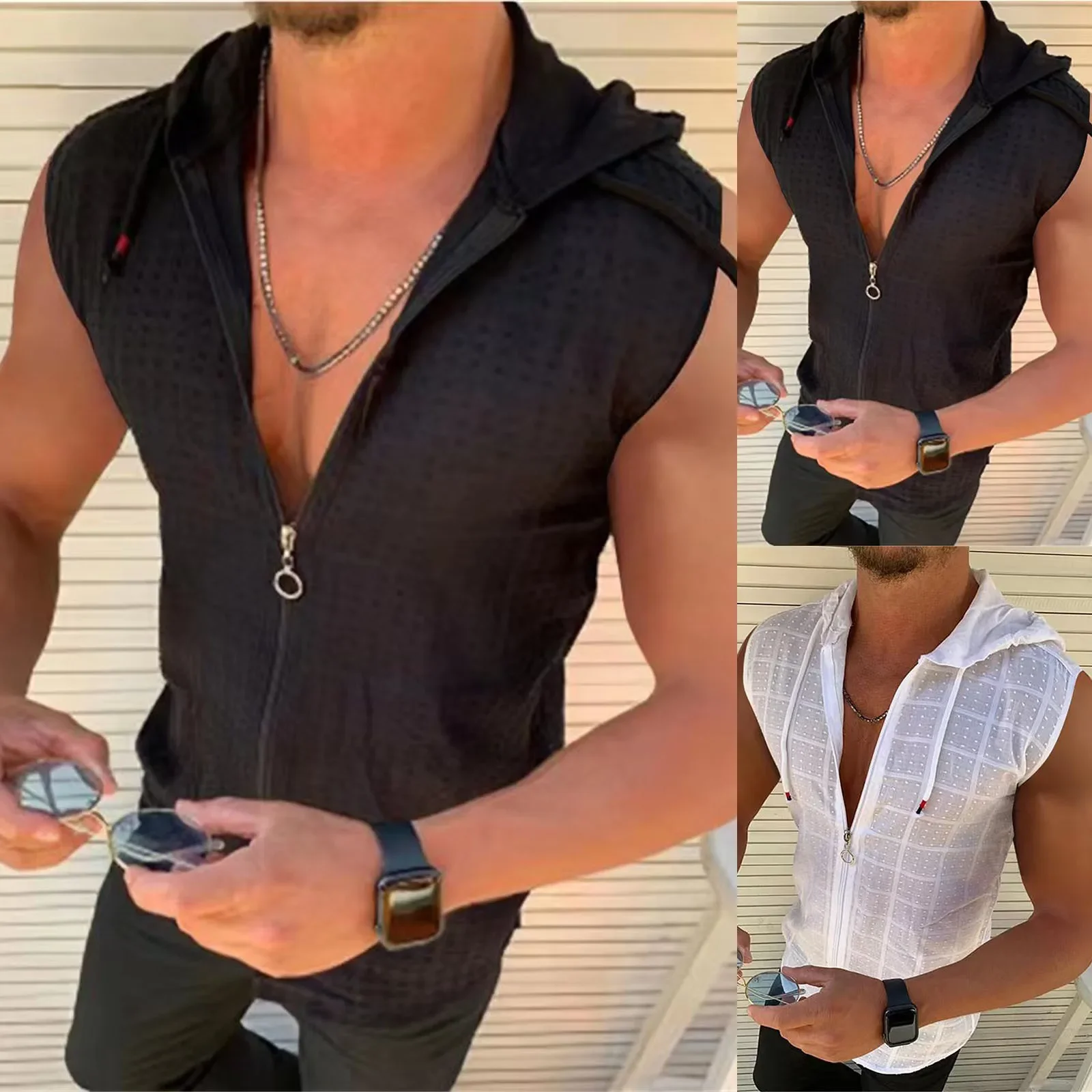 Top Trends: New Sleeveless Top Men's T-shirt Training Hip Hop Tank Top Zipper Hoodie, Summer Tank Top Loose Camo Fashion T-shirt, S-2XXL Shoppable Styles