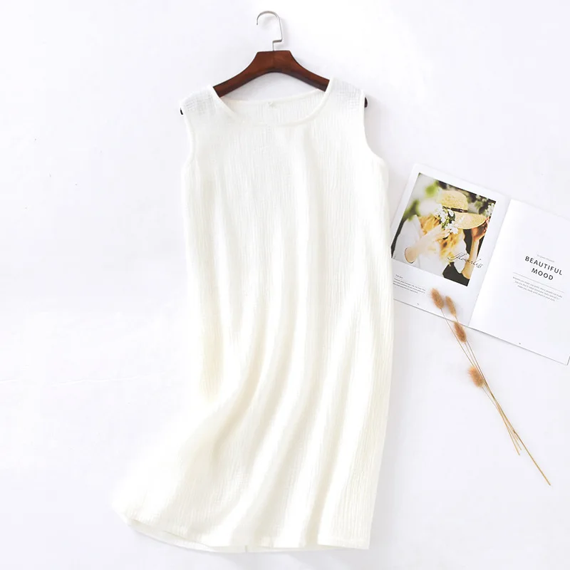 Top Trends: New Summer Ladies Cotton Crepe Cloth Nightdress Sleeveless Dress Solid Color Plus Size Loose Vest Skirt Furniture Skirt Women Shoppable Styles - Image 3