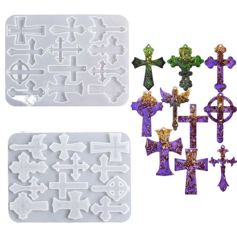 Top Trends: 12pcs / set DIY Silicone Cross Pendant Epoxy Resin Mold Mould For Keychain Necklace Jewelry Making Molds Crafts Casting Tools Shoppable Styles