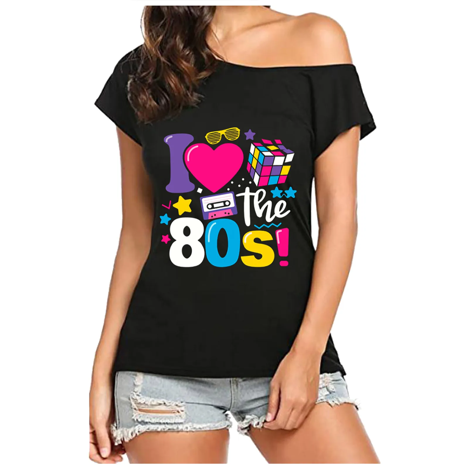 Top Trends: Women T Shirts I Love The 80s Off The Shoulder Tops Female Summer Casual Short Sleeve Graphic Tees Streetwear Disco Costumes Shoppable Styles