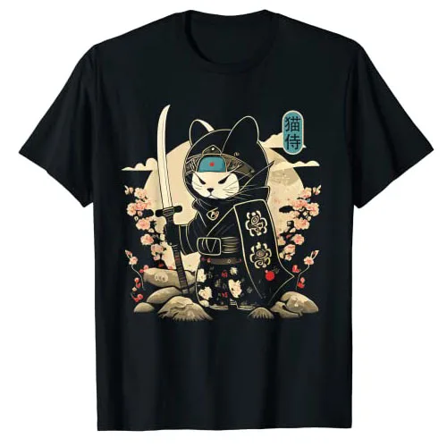 Top Trends: Japanese Samurai Cat Tattoo, Kawaii Ninja-Cat T-Shirt Funny Cartoon Anime Kitty Graphic Tee Short Sleeve Summer Fashion Tops Shoppable Styles