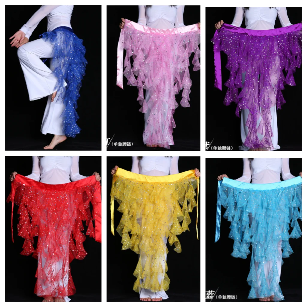 Top Trends: Free Ship 7 Colors Sexy Belly Dance Hip Scarf Belt Waves Tassel Skirt Belly Dance Costume Women Sequins Shawl Veil Scarf Scarve Shoppable Styles