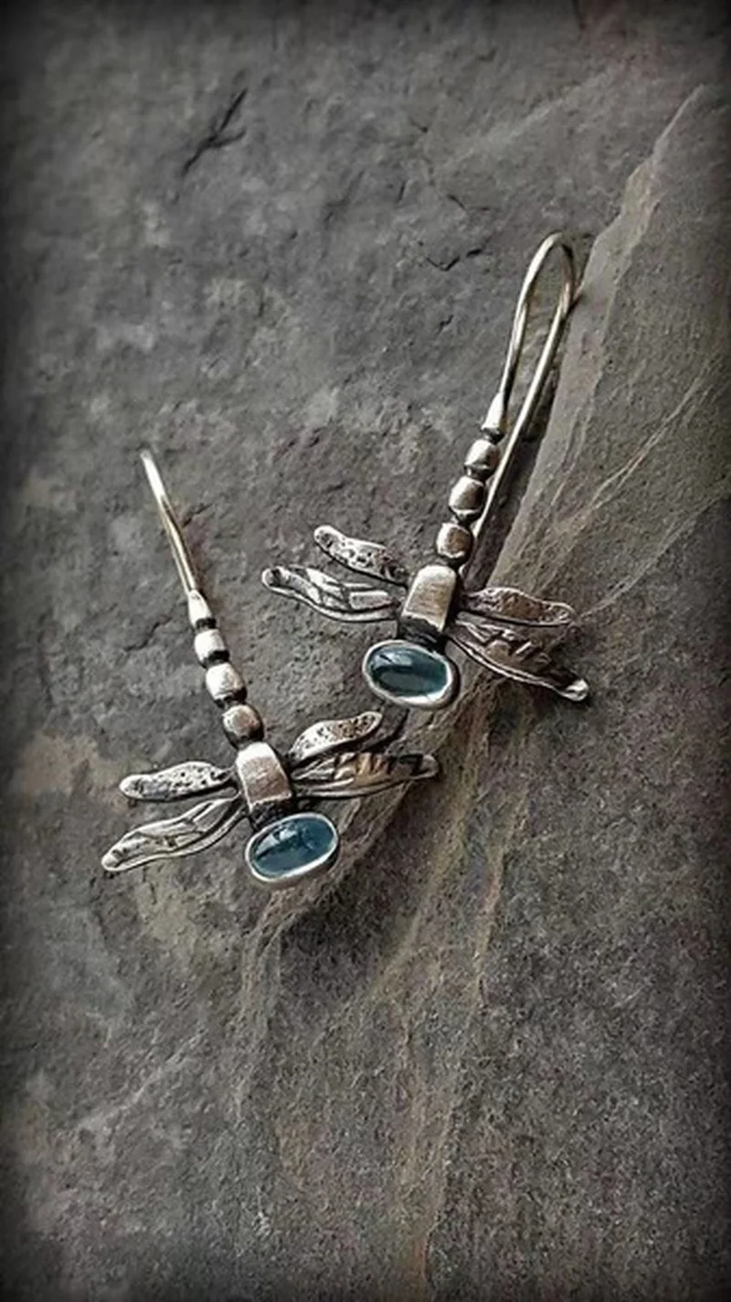 Top Trends: Retro Silver Color Women's Dragonfly Earrings Inlaid With Blue Stones Dangle Earrings For Women Party Engagement Fashion Jewelry Shoppable Styles