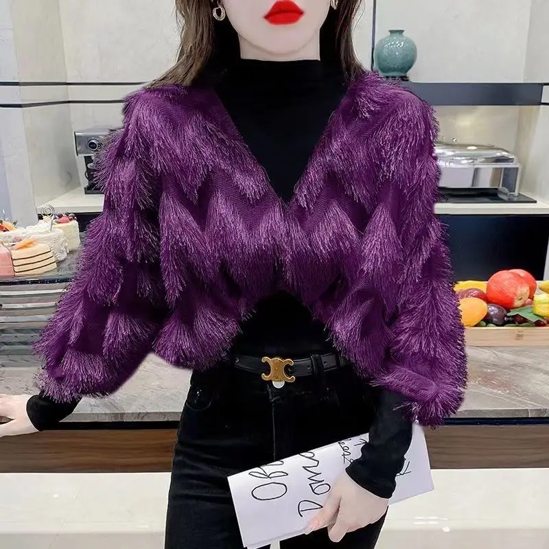 Top Trends: Fashion Tassel Korean Blouse Autumn Winter Fake Two Pieces Patchwork Women&#039;s Clothing Solid Color Casual Half High Collar Shirt Shoppable Styles