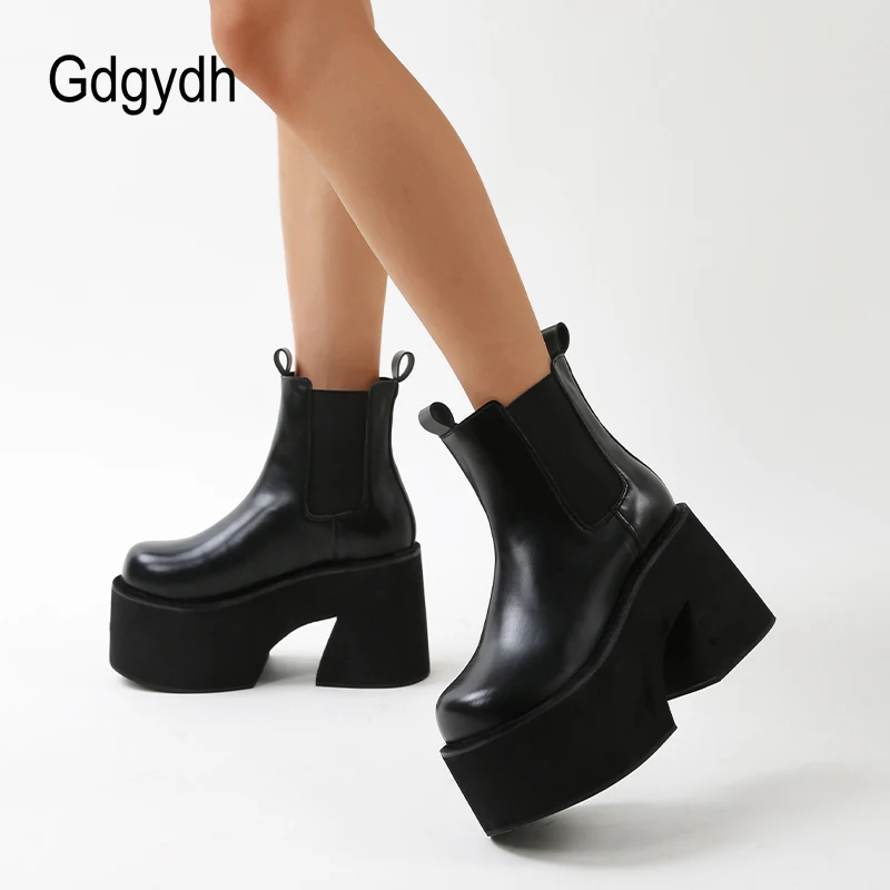 Top Trends: Gdgydh Minimalist Slip On Platform Chelsea Boots Chunky Heeled Boots For Women Faux Leather Brown Strech Comfy Ankle Booties Shoppable Styles