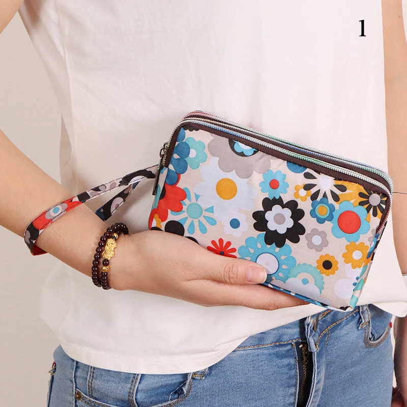 Top Trends: Female Handbag Print Canvas Three-layer Zipper Wallet Bag Portable Larger Capacity Waterproof Coin Purse Mobile Phone Wallet Shoppable Styles