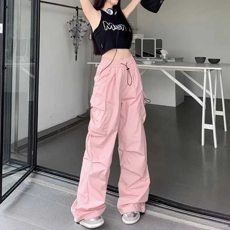 Top Trends: Qweek Pink Y2K Cargo Pants Women High Waist Baggy Trousers Vintage Streetwear Wide Leg 90s Vintage Clothes Loose Techwear Korean Shoppable Styles