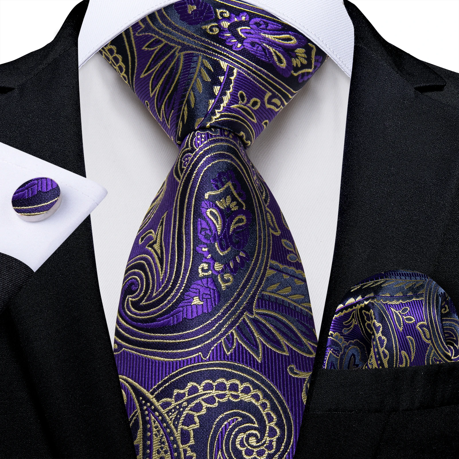 Top Trends: New Arrival Luxury Purple Paisley Men&#039;s Ties Handkerchief Cufflinks Groom Wedding Party Men Suits Accessories 8cm Gift Necktie Shoppable Styles