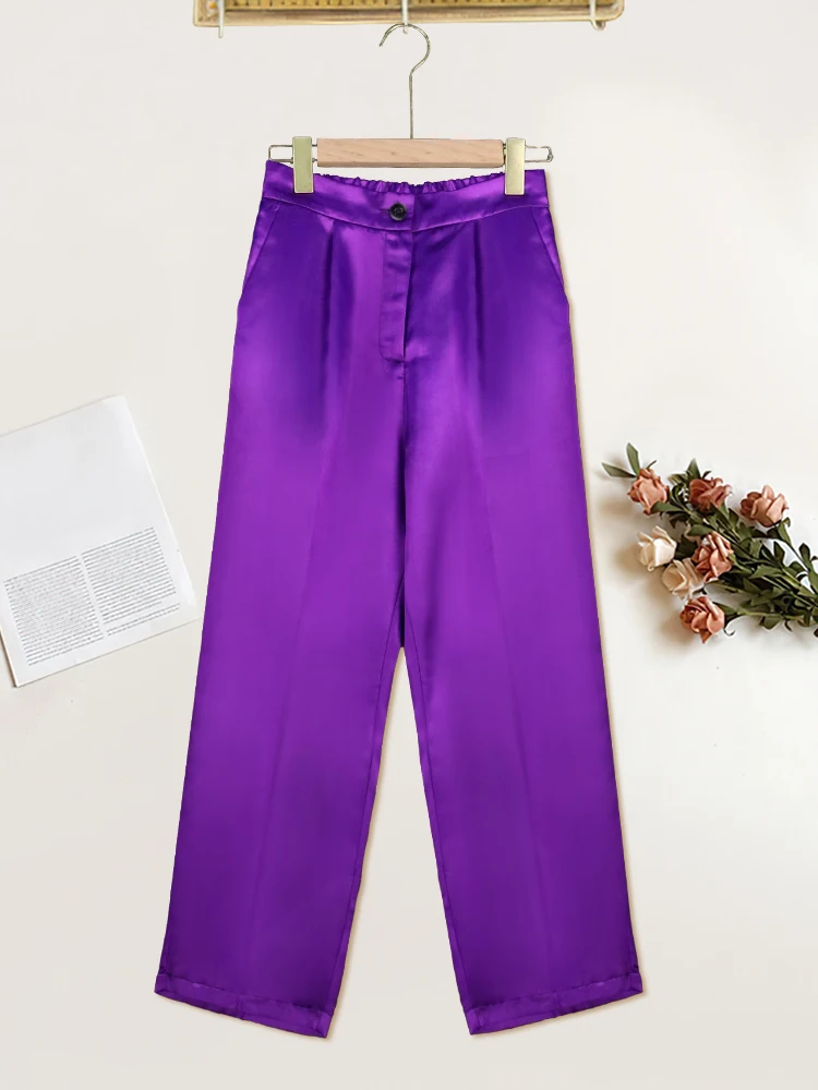 Top Trends: Women Pants High Elastic Waist Purple Summer Office Lady Work Casual Pencil Capris With Pockets Shiny Trousers For Woman 4XL Shoppable Styles - Image 2