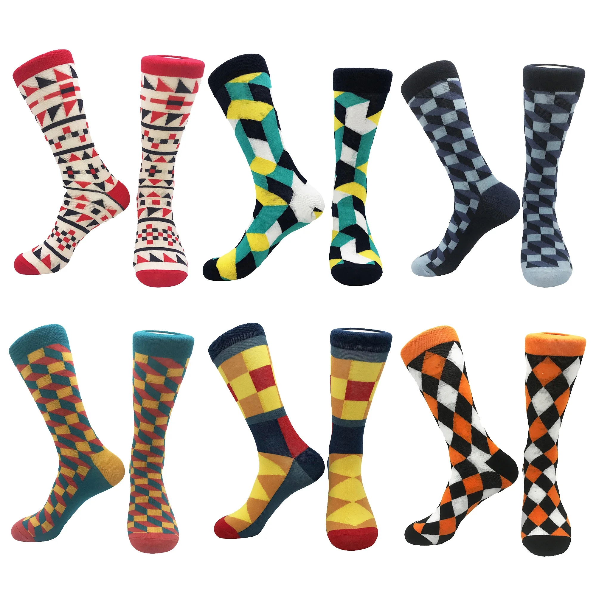 Top Trends: Men's Funny Happy Socks Fine Paragraph Diamond Pattern Argyle Three-dimensional Tube Geometric Funny Large Size Combed Cotton Shoppable Styles