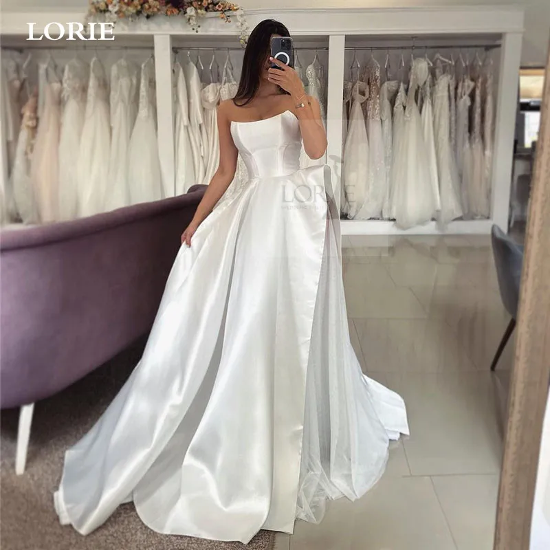 Top Trends: LORIE A Line Strapless Wedding Dresses Side Split Bridal Dress Vestidos De Novia Elegant Satin Wedding Party Gowns 2024 Shoppable Styles