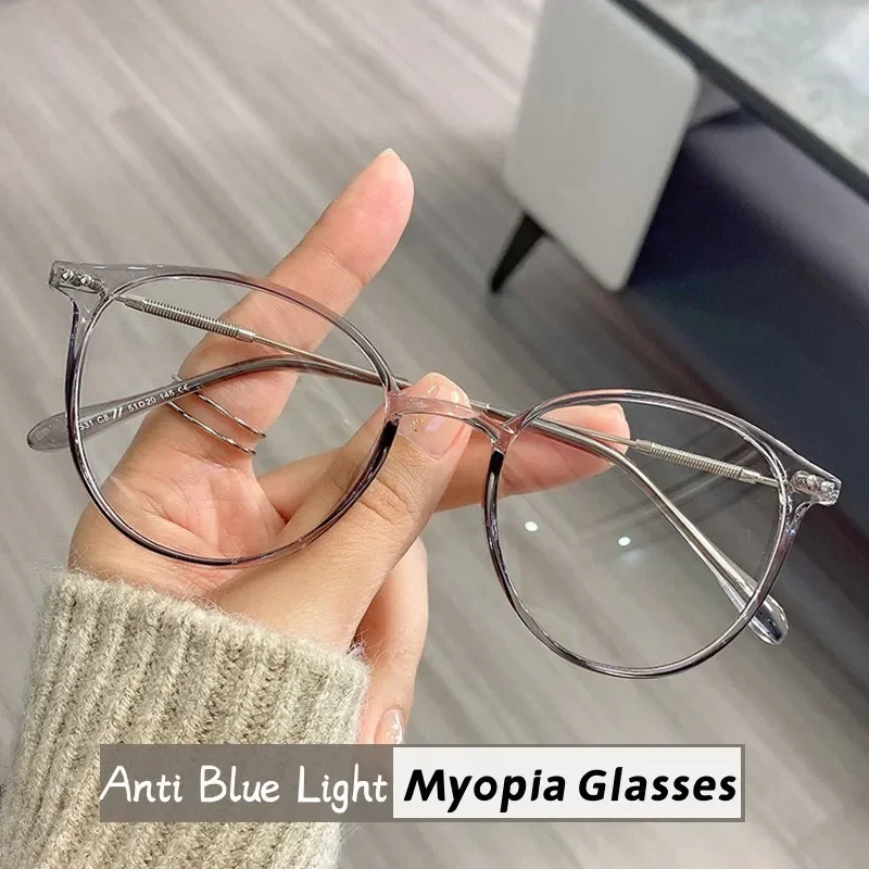 Top Trends: Unisex Luxury Anti-blue Near Sight Eyelasses Women's Fashion Transparent Myopia Glasses Retro Round Diopter Eyewear 0 To -4.0 Shoppable Styles