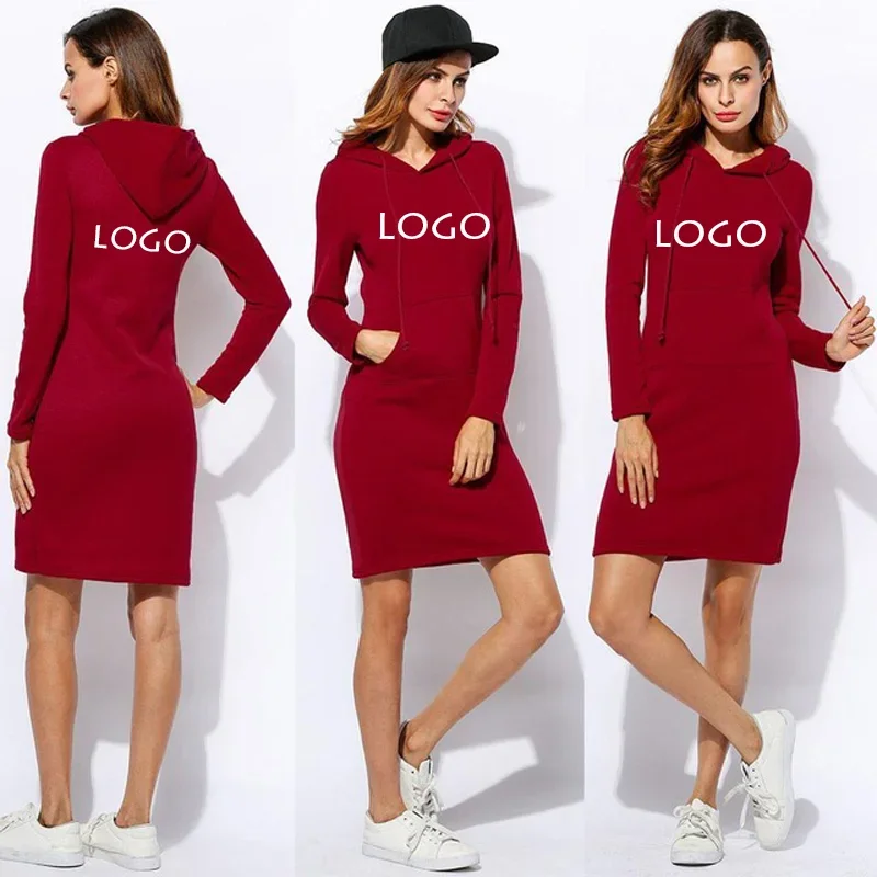 Top Trends: Custom Logo Women Hoodies Dress Long Sleeve A Line Hooded Streetwear Female Casual Sports Female Dresses S-2XL Shoppable Styles