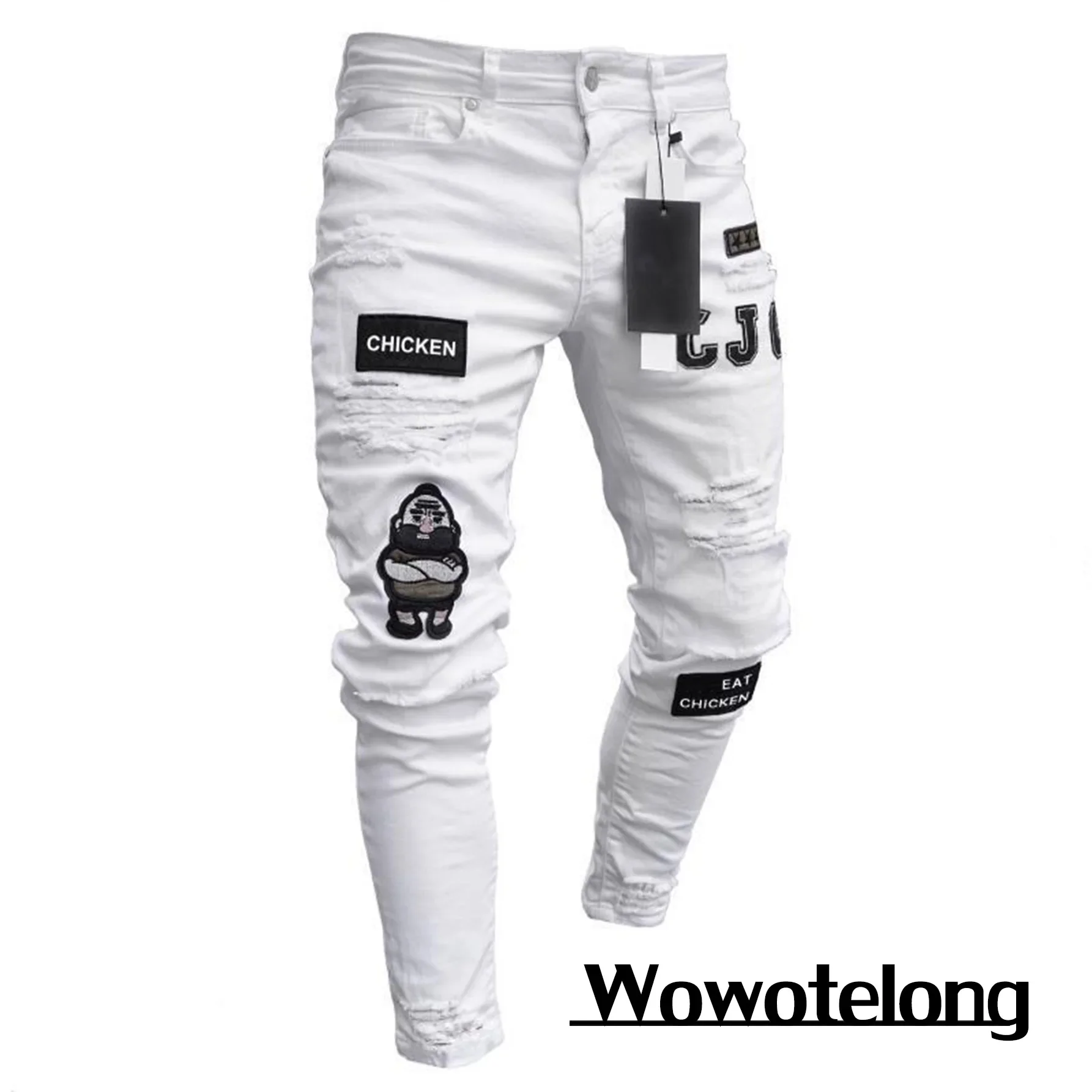 Top Trends: New White Embroidery Jeans Men Cotton Stretchy Ripped Skinny Jeans High Quality Hip Hop Black Hole Slim Fit Oversize Denim Pants Shoppable Styles