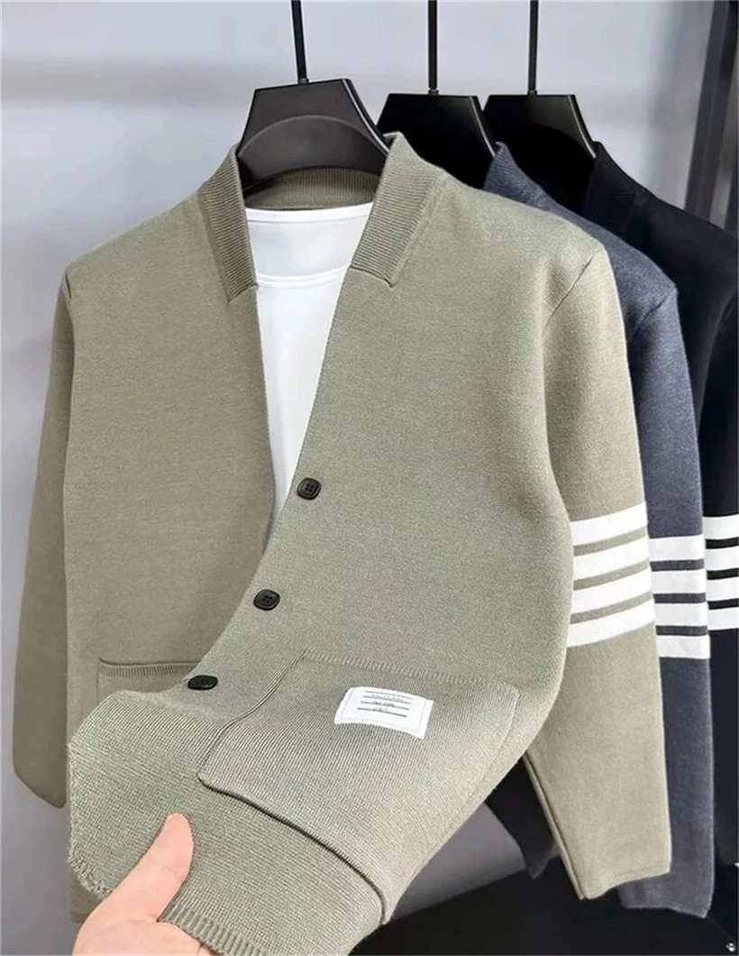 Top Trends: New Arrival High End Luxury Men's Knitted Cardigan2023Autumn Korean Casual Trend Fashion Stripe Pocket Simple Men's Sweater Coat Shoppable Styles - Image 2