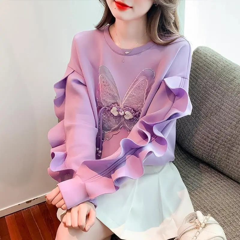 Top Trends: 2023 New Spring And Autumn Fashion Butterfly 3D Decoration Age Reducing Loose Casual Wood Ear Edge Panel Versatile Sweater Shoppable Styles