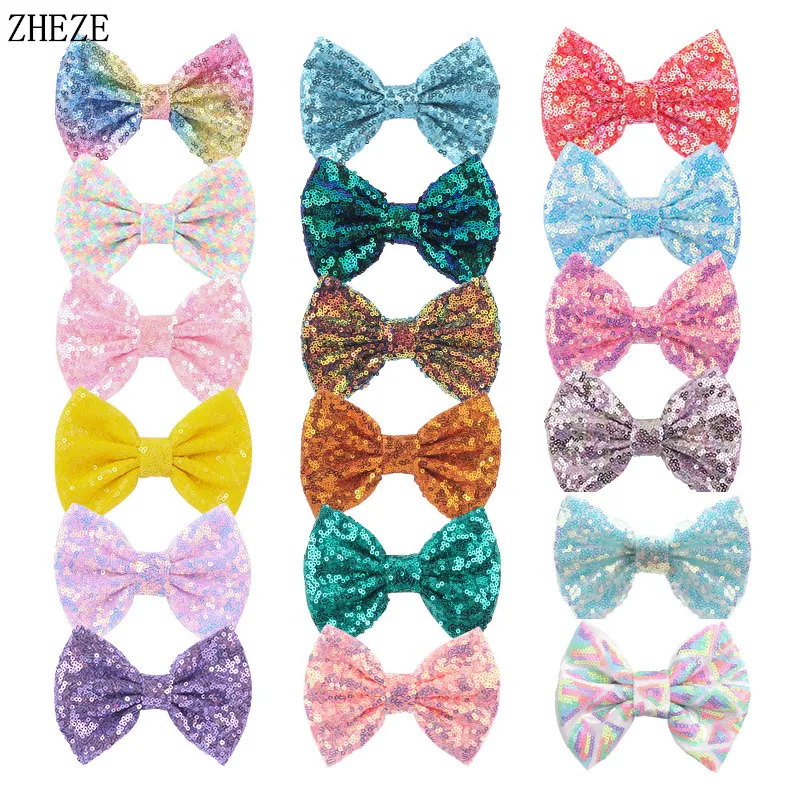 Top Trends: 10Pcs / Lot 5&quot; Glitter Big Sequin Bows With / Without Clips Chic Messy DIY Hair Accessories For Girls Decorat Headbands Hairpins Shoppable Styles