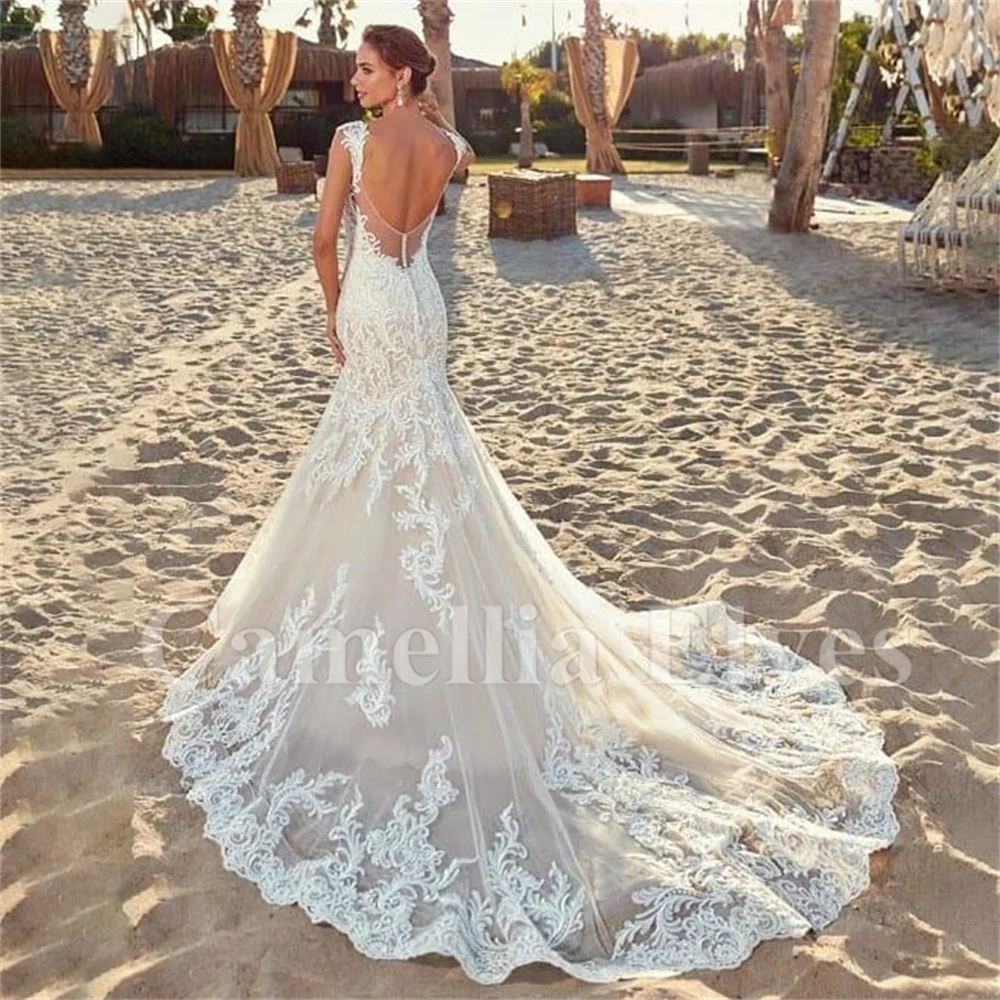 Top Trends: Lace Appliques Wedding Dresses V-Neck Spaghetti Straps Bride Gown Boho Mermaid Bridal Robes With Train Custom Robe De Mariée Shoppable Styles