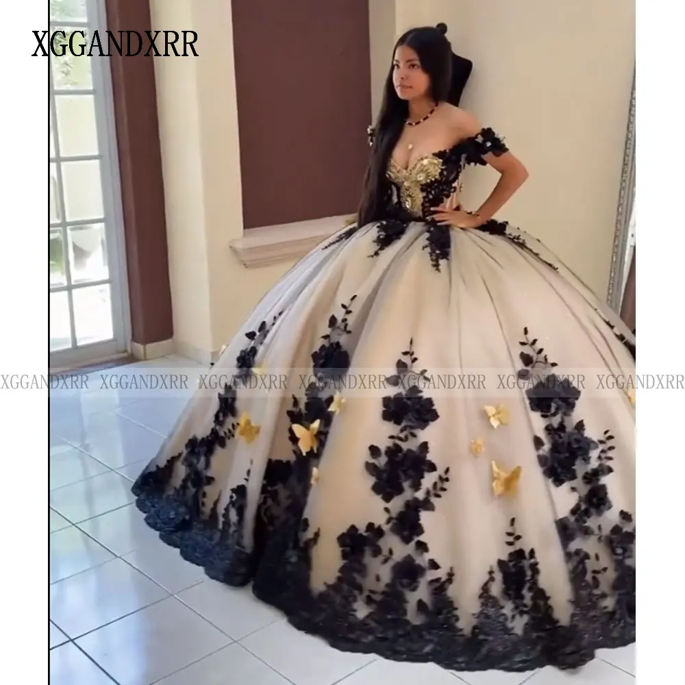 Top Trends: Luxury Black Ball Gown Quinceanera Dress 2024 Off Shoulder Long Train Sweet 15 16 Year Birthday Party Real Vestidos De XV Años Shoppable Styles - Image 2