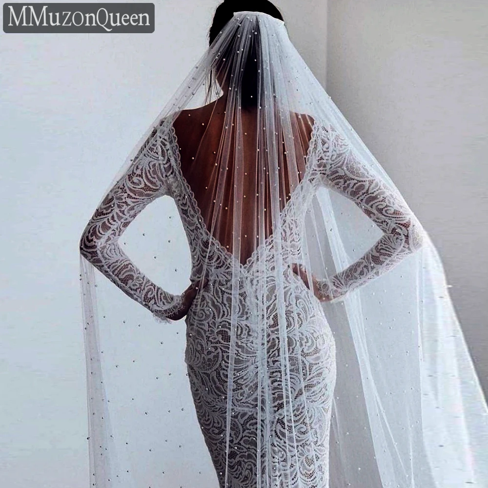 Top Trends: MMQ M61 Elegance Beaded Wedding Veil 1 Tier Solf Tulle Yarn Off-White Bridal Veil With Comb Wedding Party Accessories Shoppable Styles - Image 3