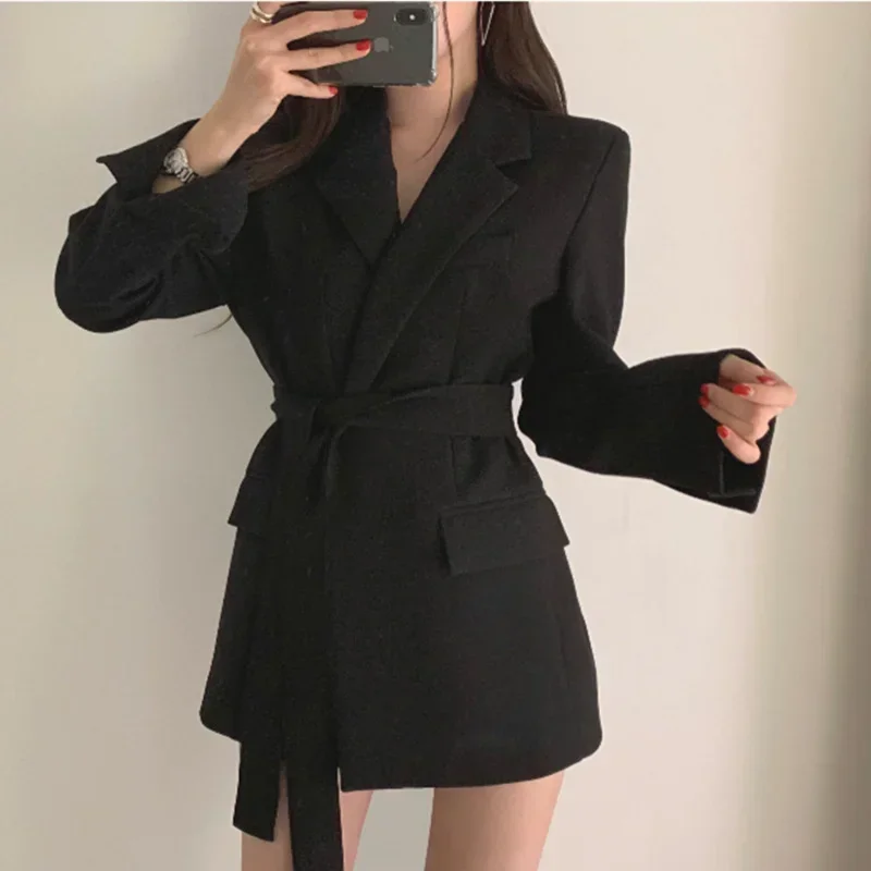 Top Trends: Women's Spring 2023 Fashion Blazer Slim Fit Business Blazer And New Tie Waist Jacket Retro Khaki Black Ladies Cardigan Tops Shoppable Styles - Image 4