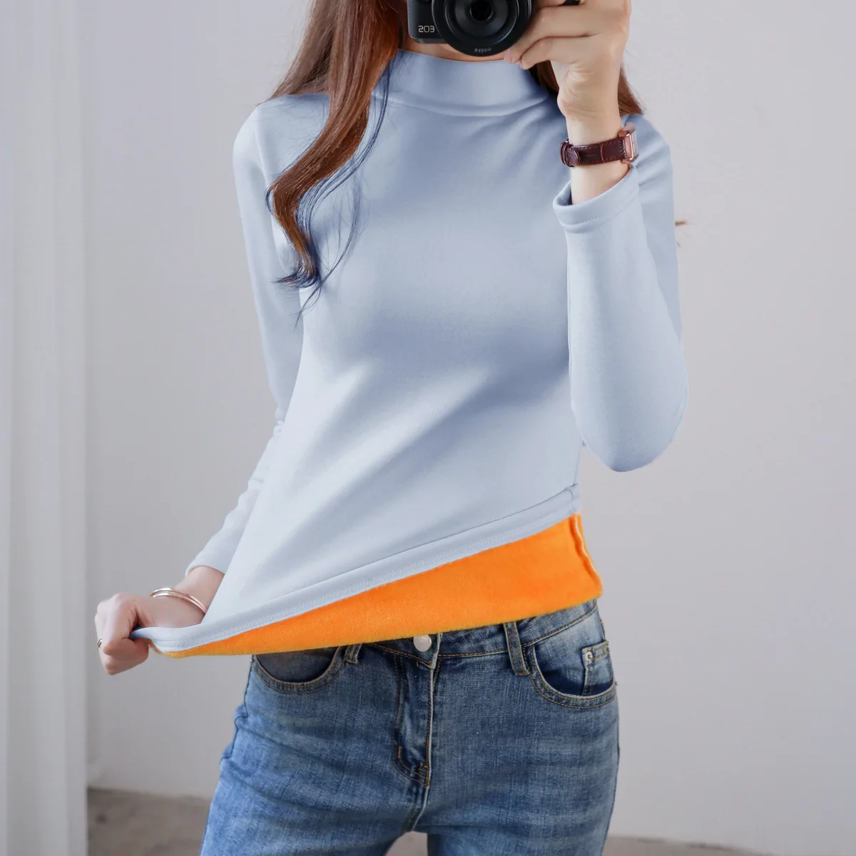 Top Trends: 2022 Thermal Underwear Top For Women Solid Warm Long Intimates Loose Size Turtleneck Winter Warm Women Long Sleeve Basic T Shirt Shoppable Styles