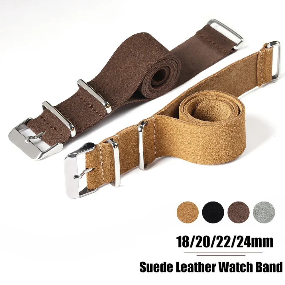 Top Trends: Retro Suede Leather Watch Bracelet 18mm 20mm 22mm 24mm Steel Buckle Watch Band Replacement Wristband Soft Genuine Leather Strap Shoppable Styles