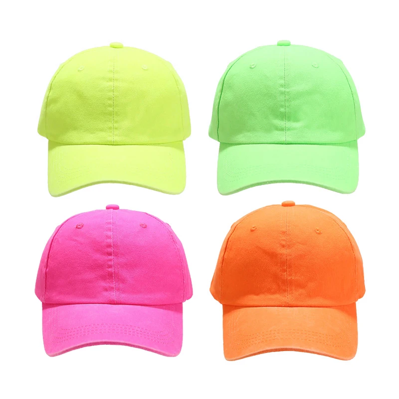 Top Trends: Unisex Fluorescent Neon Color Baseball Cap Fashion Streetwear Hip Hop Snapback Washed Cotton Baseball Hat For Men Women Shoppable Styles