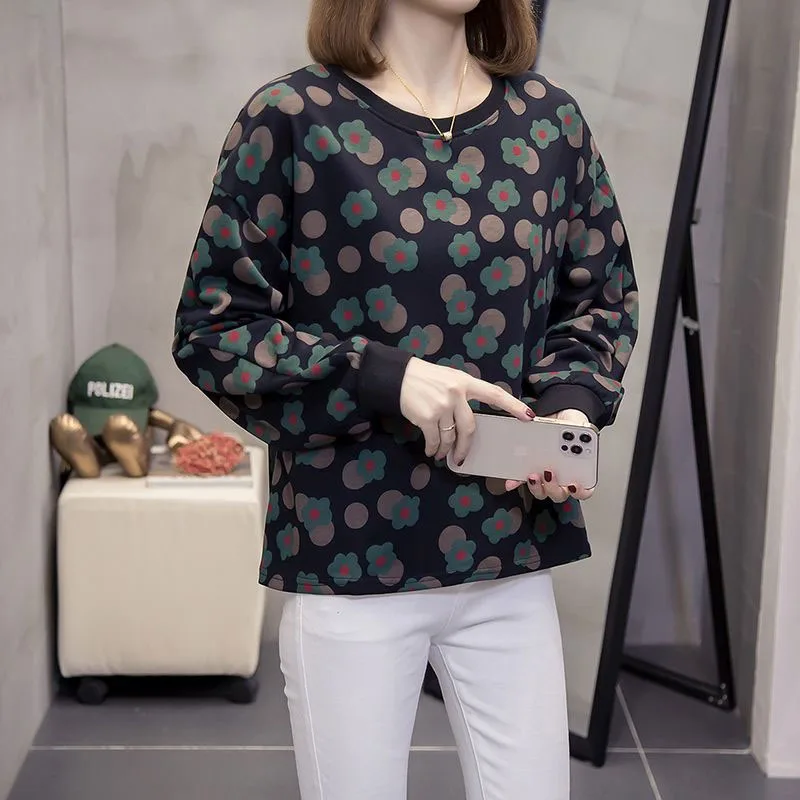 Top Trends: 2023 Women New Autumn And Winter Loose Fitting Large Round Neck Printed Fashion Versatile And Minimalist Long Sleeved Tops Shoppable Styles