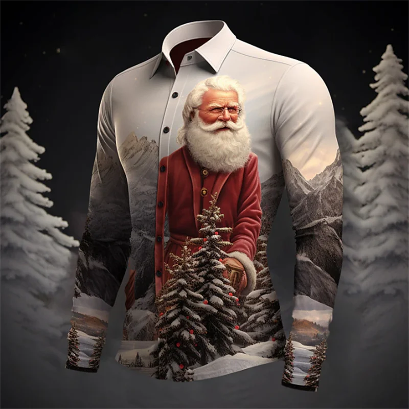 Top Trends: Santa Claus Christmas Tree Casual Men's Shirt Christmas Daily Outing Autumn And Winter Cuffed Long-sleeved Army Green Shirt Shoppable Styles