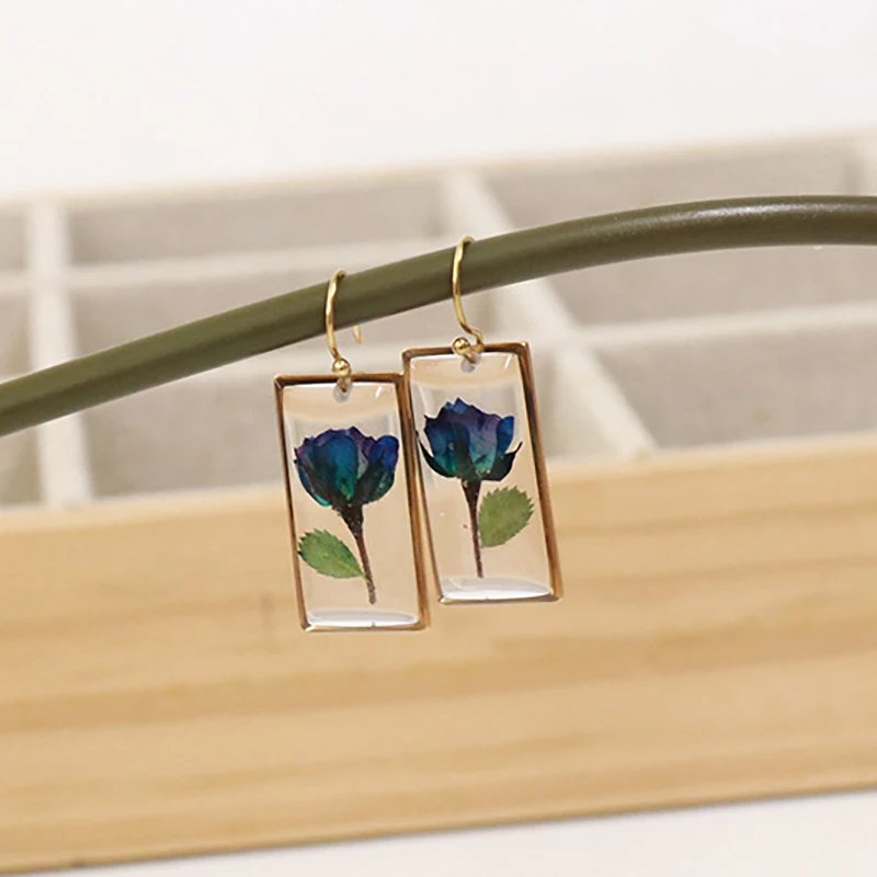 Top Trends: Unique Geometric Earrings With Flower Inside Natural Dried Flower Earrings Women Epoxy Resin Real Petal Earring Elegant Jewelry Shoppable Styles - Image 4