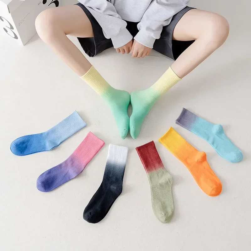 Top Trends: Gradient Socks, Medium Tube Sports Socks, Female Outerwear Socks, European And American Street Skateboard Tie Dyed Socks Shoppable Styles