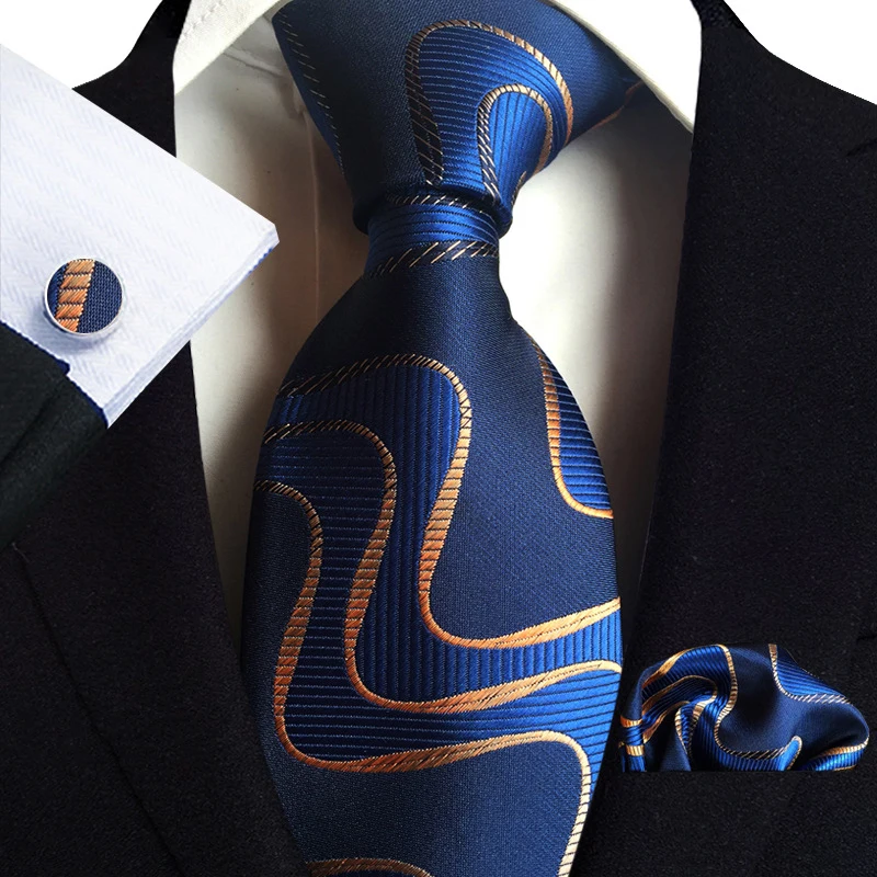 Top Trends: Blue Silver Paisley Silk Ties For Men 8cm Wide Wedding Necktie Pocket Square Cufflinks Gift Set Suit Party Business Accessories Shoppable Styles - Image 5