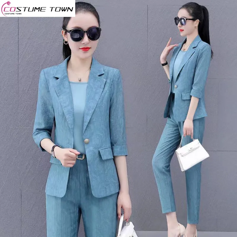 Top Trends: Korean Popular Summer Thin Candy Color Jacket Casual Pants Two-piece Elegant Women Pants Suit Manager Office Outfits Shoppable Styles