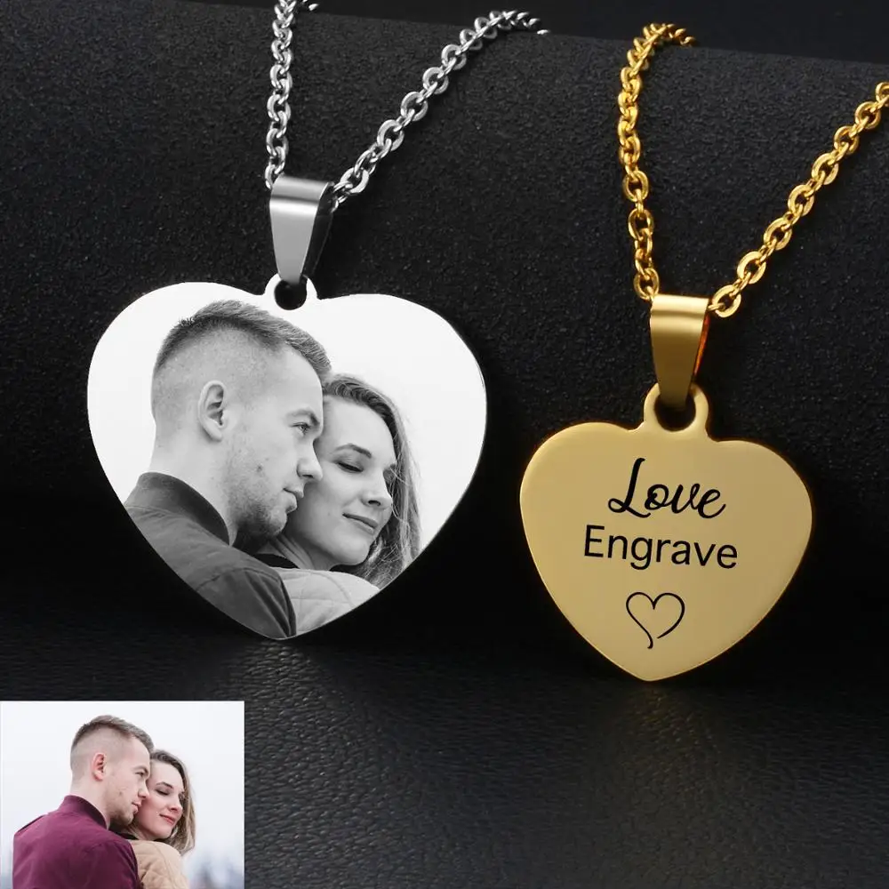 Top Trends: Custom Photo Necklace For Women Heart Stainless Steel Pendant Personalized Engraved Picture Photos Name Lovers Christmas Gifts Shoppable Styles