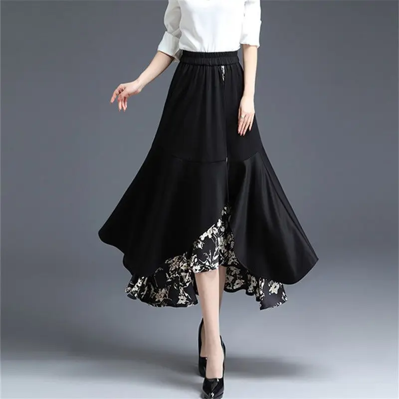 Top Trends: Elegant Printed Spliced Irregular Fake Two Pieces Skirts Women&#039;s Clothing 2024 Spring New Loose Asymmetrical High Waist Skirt Shoppable Styles