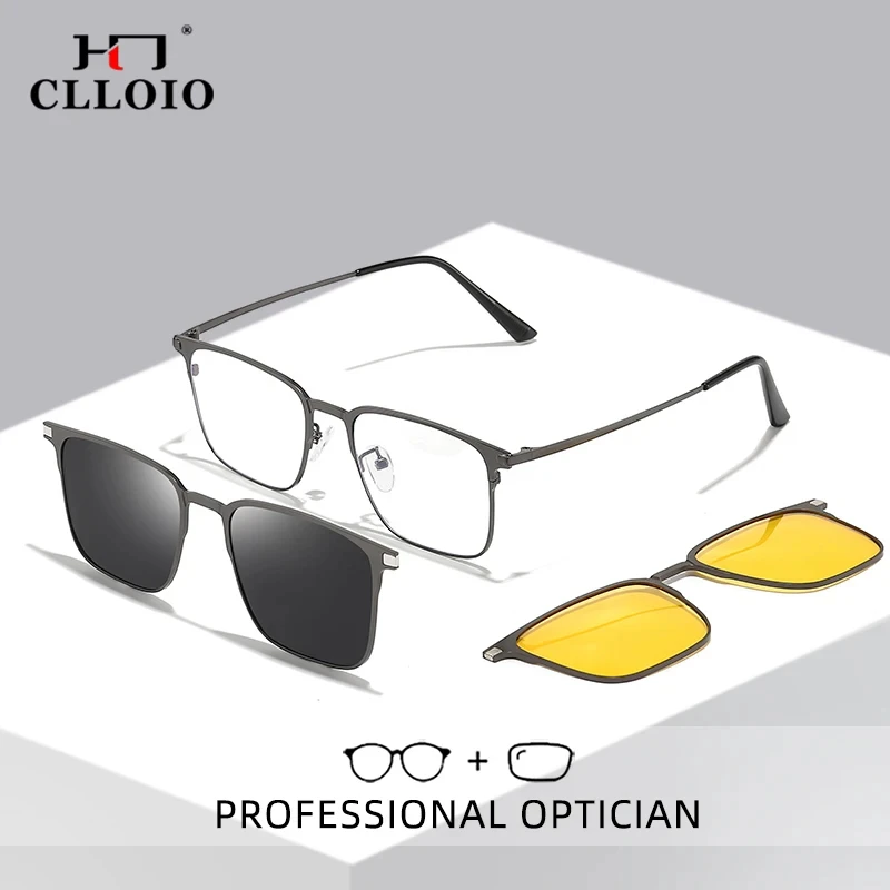 Top Trends: CLLOIO Titanium 3 In 1 Magnet Clip Optical Myopia Glasses For Men Polarized Sunglasses Hyperopia Prescription Reading Glasses Shoppable Styles