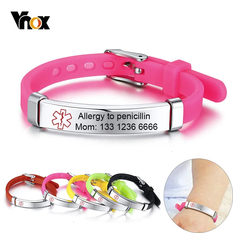 Top Trends: Vnox Customized Kids Medical Alert ID Bracelets For Boys Girls Anti Allergy Stainless Steel Silicone Personalize Emergency Info. Shoppable Styles