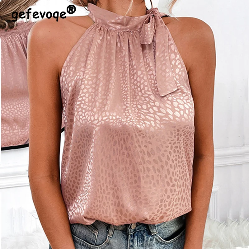 Top Trends: Summer Sexy Off Shoulder Halter Lacing Chiffon Women's Blouses Elegant Fashion Solid Sleeveless Shirt Pullover Vest Tops Women Shoppable Styles