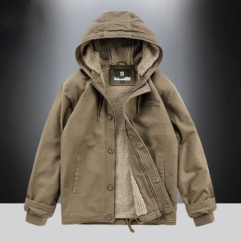 Top Trends: Mens Coat Winter Cotton-padded Jacket Hooded Lamb Cashmere Male Large Size Cargo Jackets Cardigan Outerwear Chaquetas Hombre Shoppable Styles